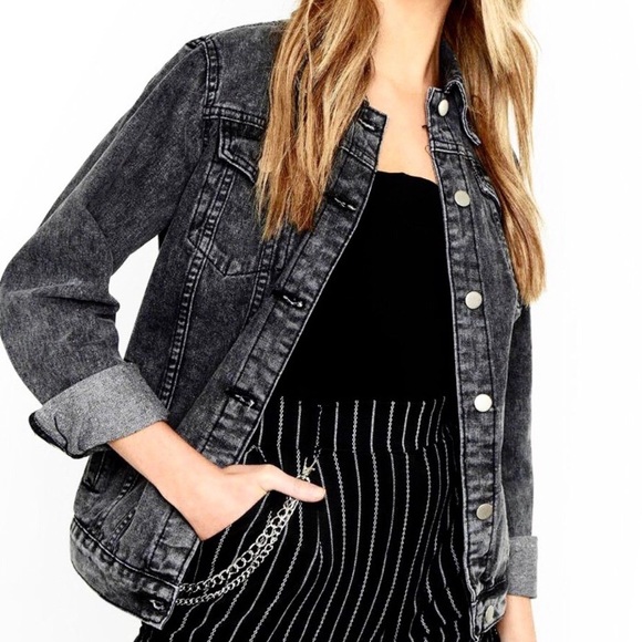 acid wash black denim jacket